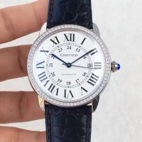 Replik-Uhr Ronde Solo De Cartier W6701010 42MM Rostfreier Stahl & Diamanten WeiBes Zifferblatt