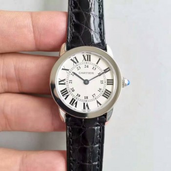 Replik-Uhr Ronde Solo De Cartier Damen W6700155 29MM Rostfreier Stahl WeiBes Zifferblatt Quarz 