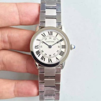 Replik-Uhr Ronde Solo De Cartier Damen W6701004 29MM Rostfreier Stahl WeiBes Zifferblatt Quarz 