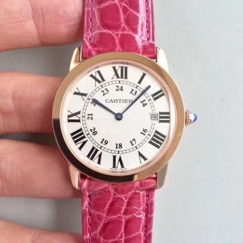 Replik-Uhr Ronde Solo De Cartier Damen W6701008 36MM Roségold WeiBes Zifferblatt Quarz 