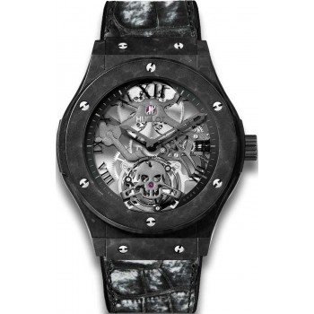 Replika Uhr Hublot Classic Fusion Tourbillon Schwarzer Totenkopf 505.UC.0140.LR.SKULL