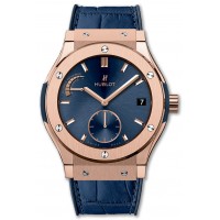 Replik-Uhr Hublot Gangreserve King Gold Blau 45 mm 516.OX.7180.LR