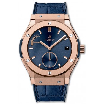 Replik-Uhr Hublot Gangreserve King Gold Blau 45 mm 516.OX.7180.LR