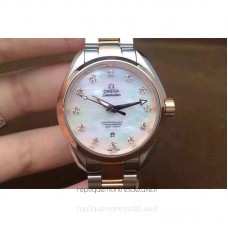 Replik-Uhr Omega Aqua Terra 150M Lady 34MM Roségold /Rostfreier Stahl Perle Dial 