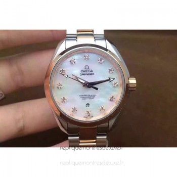 Replik-Uhr Omega Aqua Terra 150M Lady 34MM Roségold /Rostfreier Stahl Perle Dial 