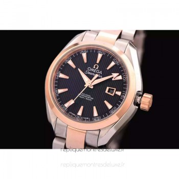 Replik-Uhr Omega Aqua Terra Lady 34MM Roségold /Rostfreier Stahl Schwarzes Zifferblatt 