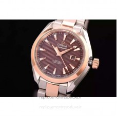 Replik-Uhr Omega Aqua Terra Lady 34MM Roségold /Rostfreier Stahl Braunes Zifferblatt 