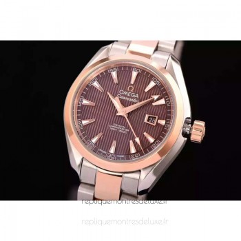 Replik-Uhr Omega Aqua Terra Lady 34MM Roségold /Rostfreier Stahl Braunes Zifferblatt 