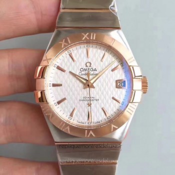 Replik-Uhr Omega Constellation 123.20.38.21.02.008 38MM Rostfreier Stahl /Roségold WeiBes Zifferblatt 