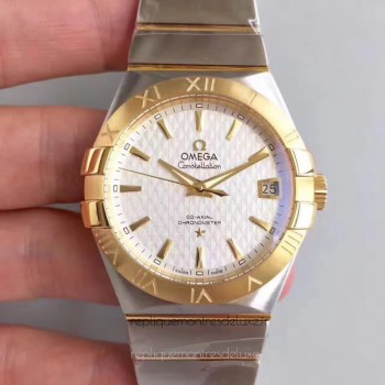 Replik-Uhr Omega Constellation 123.20.38.21.02.009 38MM Rostfreier Stahl /Gelbgold WeiBes Zifferblatt 