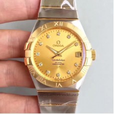 Replik-Uhr Omega Constellation 123.20.38.21.58.001 38MM Rostfreier Stahl /Gelbgold Champagner-Zifferblatt 