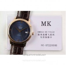 Replik-Uhr Omega De Ville 39MM Roségold Blaues Zifferblatt 