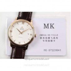 Replik-Uhr Omega De Ville 39MM Roségold WeiBes Zifferblatt 