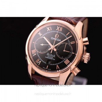 Replik-Uhr Omega De Ville 42MM Chronograph Roségold Schwarzes Zifferblatt 