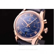 Replik-Uhr Omega De Ville 42MM Chronograph Roségold Blaues Zifferblatt 