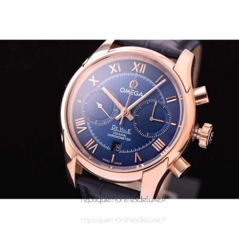 Replik-Uhr Omega De Ville 42MM Chronograph Roségold Blaues Zifferblatt 