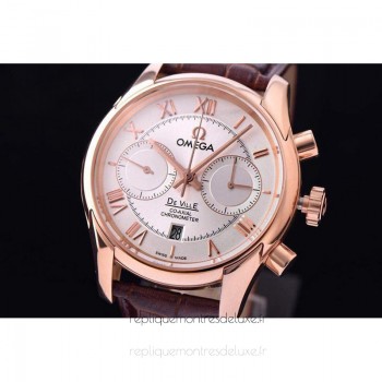 Replik-Uhr Omega De Ville 42MM Chronograph Roségold WeiBes Zifferblatt 