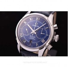 Replik-Uhr Omega De Ville 42MM Chronograph Rostfreier Stahl Blaues Zifferblatt 