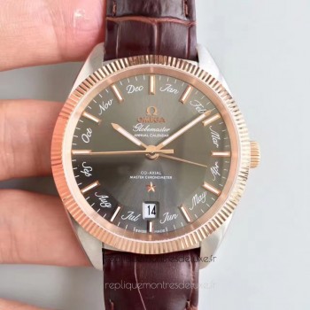 Replik-Uhr Omega Globemaster Jahreskalender 130.23.41.22.06.001 Rostfreier Stahl /Roségold Anthrazitfarbenes Zifferblatt 