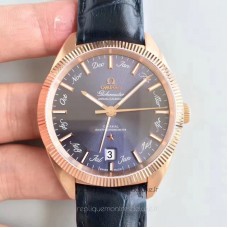 Replik-Uhr Omega Globemaster Jahreskalender130.53.41.22.03.001 Roségold Blaues Zifferblatt 