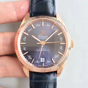 Replik-Uhr Omega Globemaster Jahreskalender130.53.41.22.03.001 Roségold Blaues Zifferblatt 