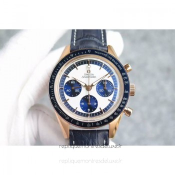 Replik-Uhr Omega Speedmaster Moonuhr Limited Edition Roségold White /Blaues Zifferblatt 