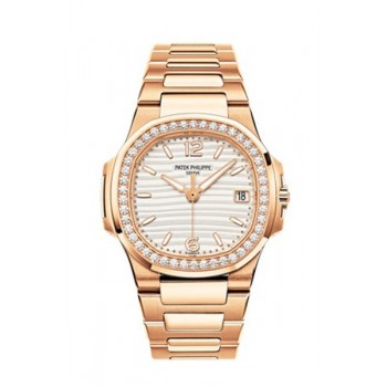 Replik Patek Philippe Nautilus Roségold Weißes Zifferblatt Diamant Damen 7010-1R-011