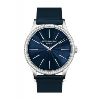 Replik Patek Philippe Calatrava Blue Dial Diamond 18kt Weißgold Damenuhr