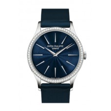 Replik Patek Philippe Calatrava Blue Dial Diamond 18kt Weißgold Damenuhr