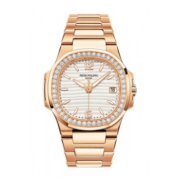 Replik Patek Philippe Nautilus Damenuhr 7010/01R-0 aus 18 Karat Roségold mit Diamanten