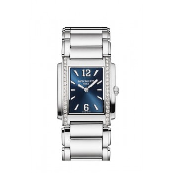 Replik Patek Philippe Twenty Four Damenuhr 4910/1200A-001 mit blauem Zifferblatt, 30 mm