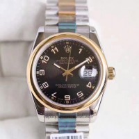 Replik-Uhr Rolex Datejust 36 116203 36MM Rostfreier Stahl & Gelbgold Schwarzes Zifferblatt