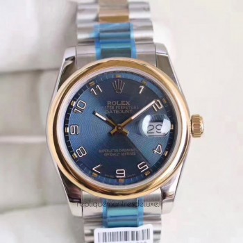 Replik-Uhr Rolex Datejust 36 116203 36MM Rostfreier Stahl & Gelbgold Blaues Zifferblatt