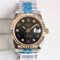 Replik-Uhr Rolex Datejust 36 116233 36MM Rostfreier Stahl & Gelbgold Schwarzes Zifferblatt