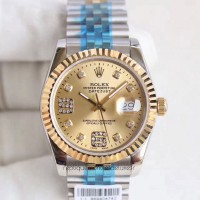 Replik-Uhr Rolex Datejust 36 116233 36MM Rostfreier Stahl & Gelbgold Champagne & Diamanten Dial