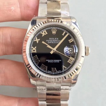 Replik-Uhr Rolex Datejust 36MM 116234 Rostfreier Stahl Schwarzes Zifferblatt