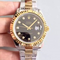 Replik-Uhr Rolex Datejust 41 126333 41MM Rostfreier Stahl & Gelbgold Schwarz & Diamanten Dial