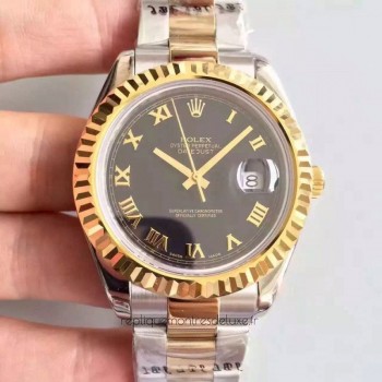 Replik-Uhr Rolex Datejust 41 126333 41MM Rostfreier Stahl & Gelbgold Schwarz & Roman Dial