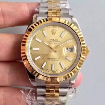 Replik-Uhr Rolex Datejust 41 126333 41MM Rostfreier Stahl & Gelbgold Champagner-Zifferblatt