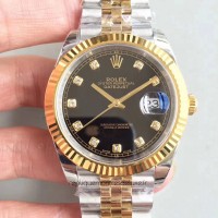 Replik-Uhr Rolex Datejust II 116333 41MM Rostfreier Stahl & Gelbgold Schwarzes Zifferblatt