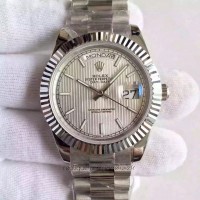 Replik-Uhr Rolex Day-Date 40 228239 40MM Rostfreier Stahl Silber Streifen-Zifferblatt