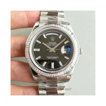 Replik-Uhr Rolex Day-Date 40 228396TBR 40MM Rostfreier Stahl & Diamanten Schwarzes Zifferblatt