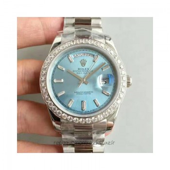 Replik-Uhr Rolex Day-Date 40 228396TBR 40MM Rostfreier Stahl & Diamanten Blaues Zifferblatt