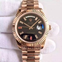 Replik-Uhr Rolex Day-Date II 218235 41MM Roségold Schwarzes Zifferblatt