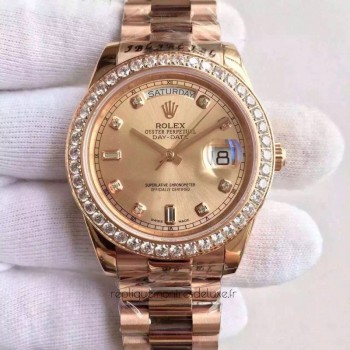 Replik-Uhr Rolex Day-Date II 218235 41MM Roségold & Diamanten Goldenes Zifferblatt