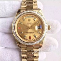 Replik-Uhr Rolex Day-Date II 218238 41MM Gelbgold & Diamanten Champagner-Zifferblatt