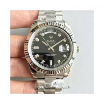 Replik-Uhr Rolex Day-Date II 218239 41MM Rostfreier Stahl Schwarzes Zifferblatt