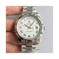 Replik-Uhr Rolex Day-Date II 218239 41MM Rostfreier Stahl WeiBes Zifferblatt