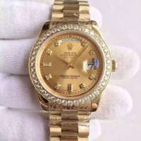 Replik-Uhr Rolex Day-Date II 218348 41MM Gelbgold & Diamanten Champagner-Zifferblatt