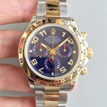 Replik-Uhr Rolex Daytona Cosmograph 116503 3A 18K Gelbgold Wrapped & Rostfreier Stahl Blaues Zifferblatt